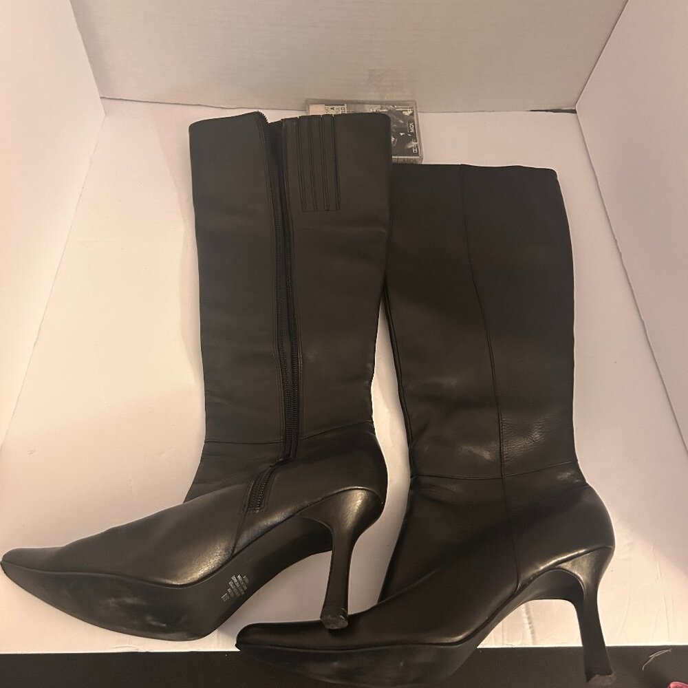 🖤 Moda Spain Black Leather Knee-High Boots | Pointed Toe | Size 8 - Picture 3 of 16